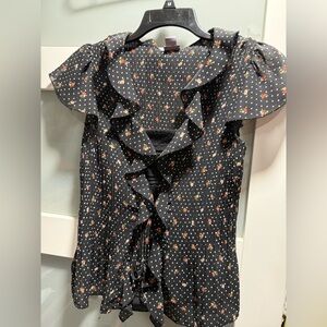 Laura Scott Black Floral Ruffle Blouse